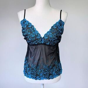 Lane Bryant Black & Teal Embroidered Lingerie Cami Top Sz 22/24 3X